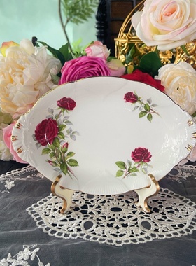 西洋古董  albert 微浮雕红色大玫瑰鎏金骨瓷咖啡杯碟 现货