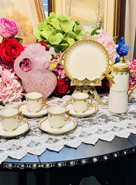 西洋古董 limoges 全手绘绿宝石花环重金咖啡壶杯碟双耳盘 现货