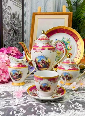 西洋古董捷克 Thun 图恩 50年代 24k鎏金爱情故事壶糖奶杯碟现货