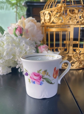 西洋古董德瓷jlmenau东德图林根鎏金手绘玫瑰硬瓷咖啡杯碟 现货