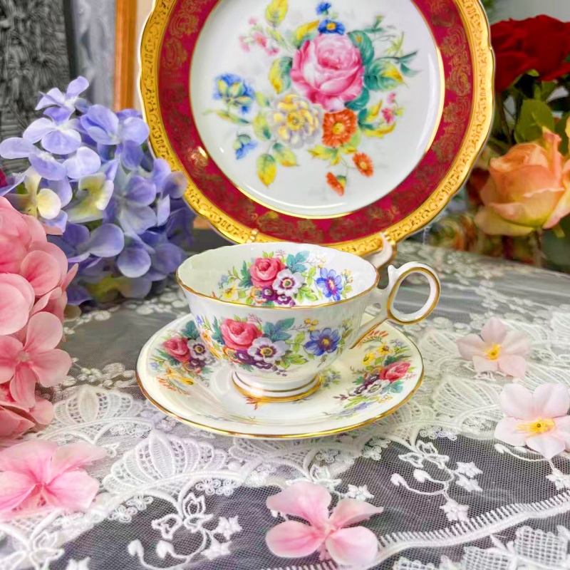 西洋古董 delphine 杯内外花环鎏金骨瓷咖啡杯碟 现货