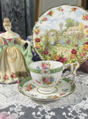 西洋古董 tuscan 英产鎏金花卉小号骨瓷红茶摩卡咖啡杯碟 现货