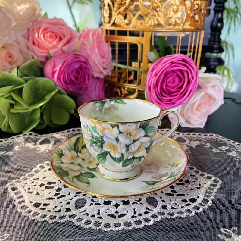 复古白色橙花骨瓷咖啡杯碟现货