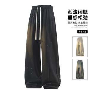 美式风烧花阔腿裤男宽松系绳休闲长裤黑色潮牌百搭裤子