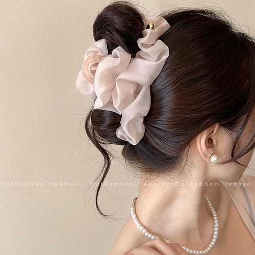 网纱褶皱抓夹发量大发卡大号发饰