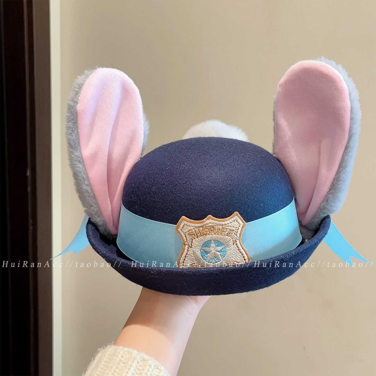 疯狂动物城卡通风兔子警官朱迪圆顶礼帽女冬季可爱长耳朵毛绒帽子