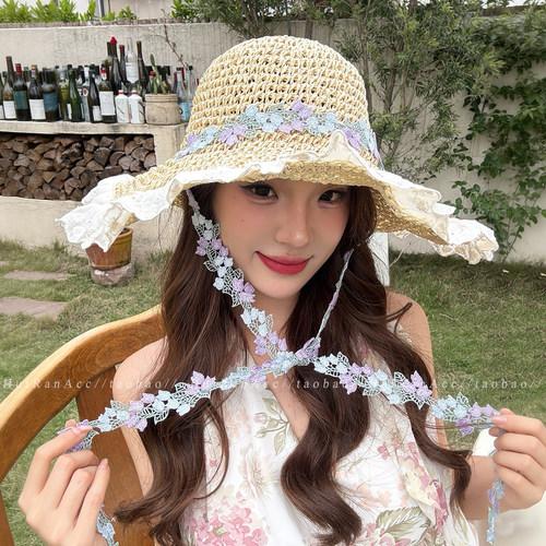 法式浪漫风蕾丝花边镂空草帽
