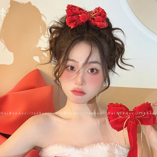 新年亮片蝴蝶结流苏发夹头饰女过年氛围感春节拜年高颜值绝美发卡