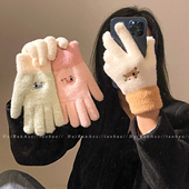 韩系可爱小狗刺绣毛绒手套女2026新款 冬季 保暖可触屏学生骑车防寒