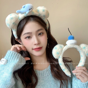 可爱小熊耳朵毛绒发箍女款 洗脸敷面膜发捆高颅顶头箍发卡发饰 夏季