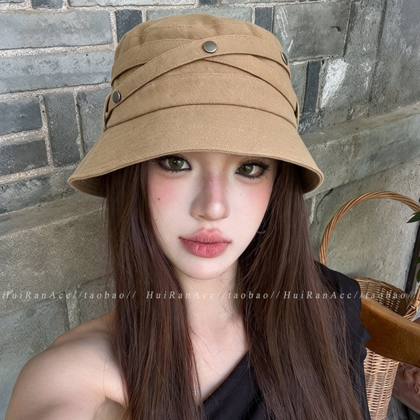 日系复古金属扣渔夫帽女秋季时尚