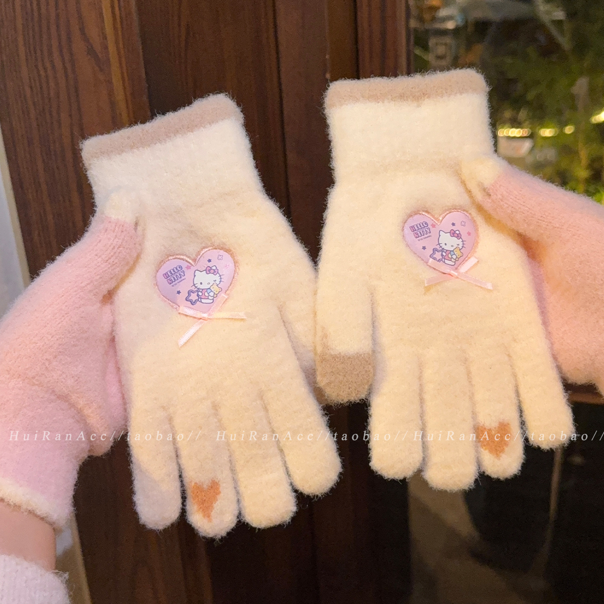 韩系卡通kt猫保暖分指手套可触屏