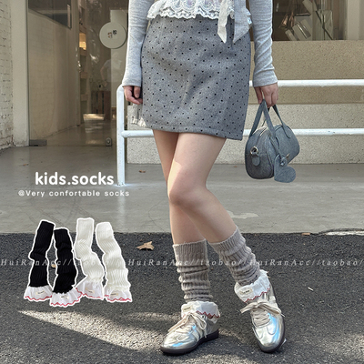 韩版芭蕾风花边竖条纹袜套女