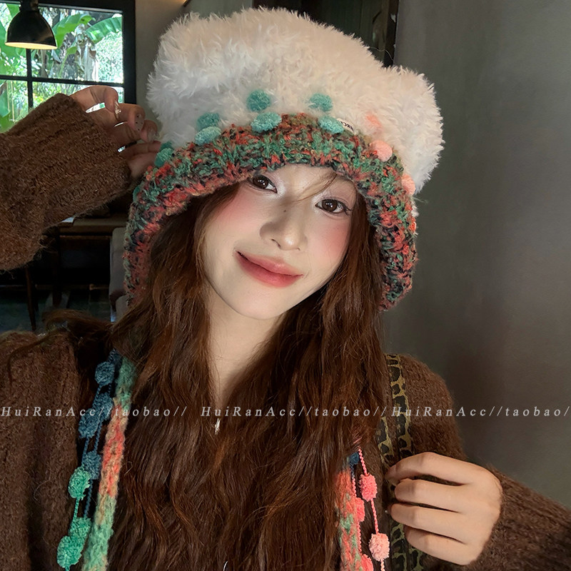 韩系可爱小熊毛绒流苏帽子女2026新款秋冬季保暖显脸小护耳包头帽,服饰配件/皮带/帽子/围巾,帽子,淘宝优惠券,粉丝福利购,淘宝优惠卷