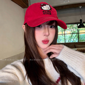 正版 Kitty猫刺绣红色棒球帽女2026新款 大帽围宽檐显脸小鸭舌帽子