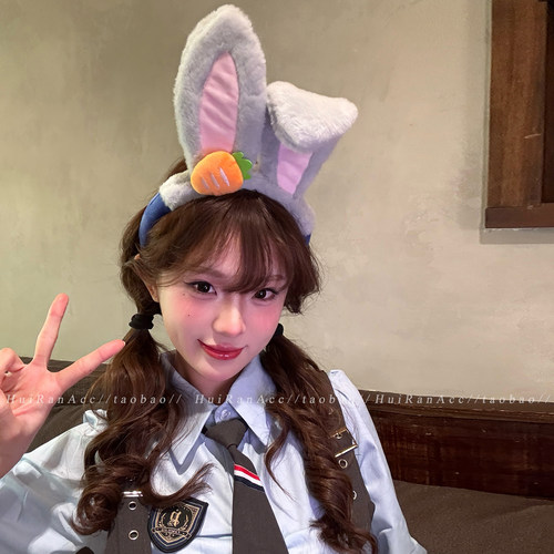 甜美卡通兔子警官朱迪毛绒发箍