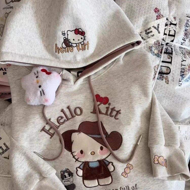 女童可爱kitty猫薄款连帽卫卫衣/绒衫