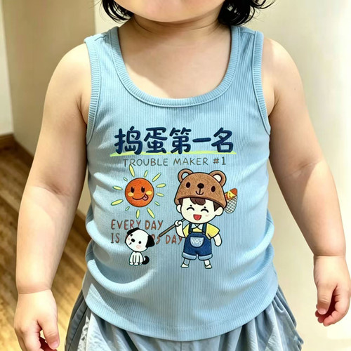 2026年男女童小背心薄款夏季新款仿刺绣捣蛋第一名儿童无袖背心
