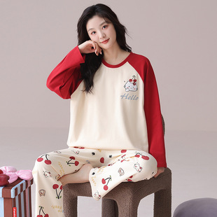 贴身睡觉穿的睡衣可爱卡通女生冬季可以穿着纯棉带胸垫全棉舒适