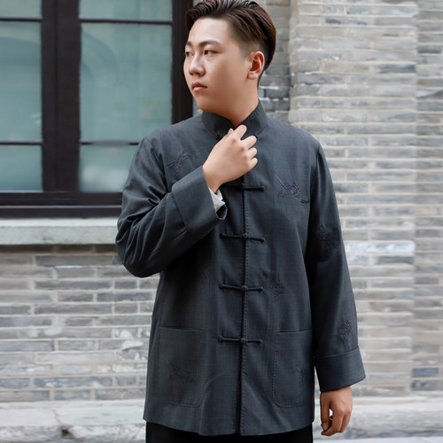 瑞蚨祥秋冬羊毛立领盘扣夹衣外套