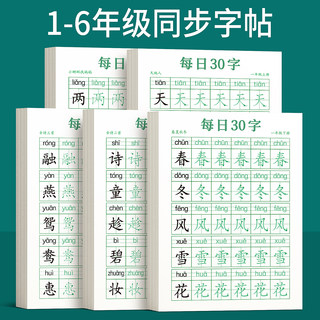 一年级二年级字帖每日30字练字帖小学生专用每日一练三年级上册下册四五六同步练字本教材练习贴正楷钢笔点阵控笔训练硬笔书法拼音