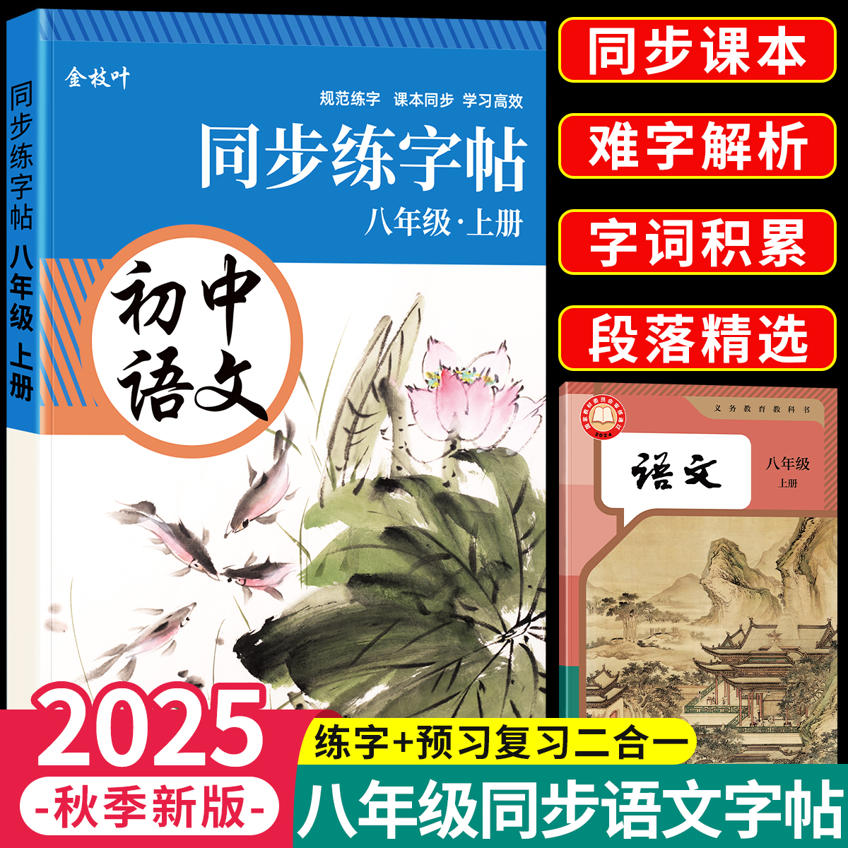 2025新版 八年级上册语文同步字帖正楷人教版 初二8上正版钢笔硬笔书法生字练习中学生每日一练初中生课课练专用描红本练字帖