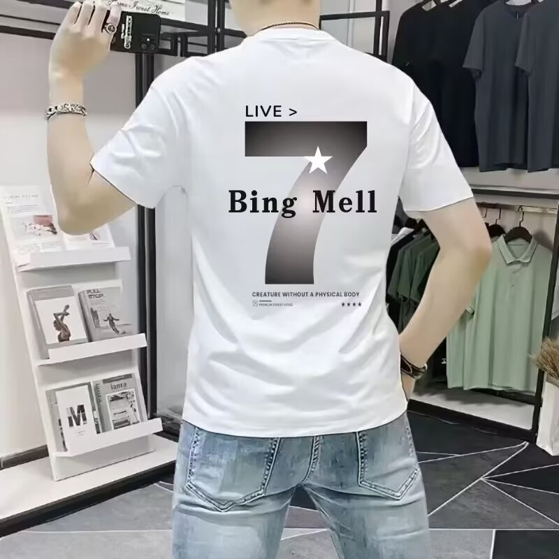 欧洲站短袖男T恤修身圆领夏季新款个性百搭字母流行印花ins打底衫