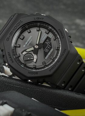 卡西欧农家橡树蓝牙太阳能手表男八角黑武士运动防水表GA-B2100