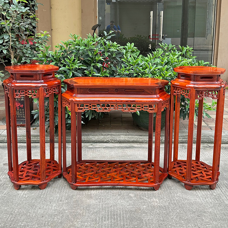 红木落地置物架缅甸花梨条几花架
