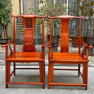 缅甸花梨木四出头大官帽椅实木靠背椅大果紫檀餐椅办公椅红木家具