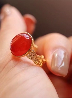 轻奢玲珑南红玛瑙女款民族风戒指