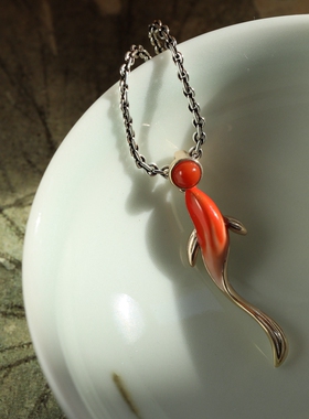 民族风锦鲤纯银饰品珐琅彩毛衣链