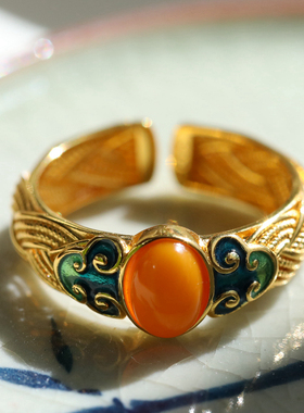 纯银琥珀蜜蜡复古民族风戒指