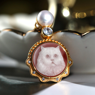 肥猫纯银饰品天然玛瑙欧美复古风卡梅奥珍珠个性气质简约项链吊坠