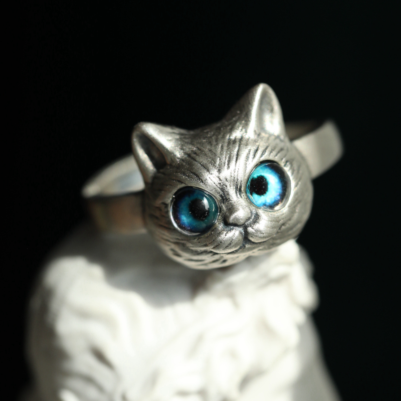 复古风纯银百搭小猫轻奢开口戒指