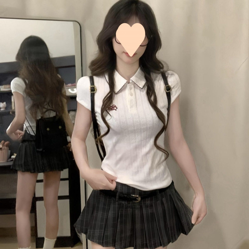 套装女2025夏季新款韩系学院风修身显瘦Polo领T恤上衣高腰半身裙