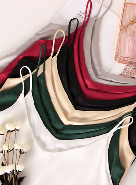 白色V领真丝小吊带女夏缎面西装衬衣内搭背心醋酸无袖打底上衣女