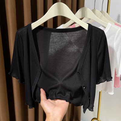 粉色冰丝针织披肩女短袖夏季
