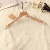 蕾丝上衣 内搭纱衣镂空精致洋气大码 白色高领网纱打底衫 女长袖