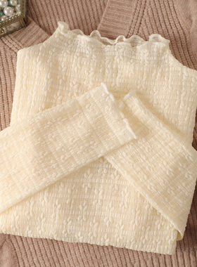 半高领蕾丝打底衫女加绒长袖秋冬新款毛衣内搭纱衣高级感网纱上衣