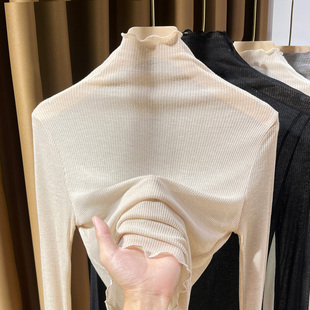 高领薄款针织打底衫女长袖2026新款透视针织衫女内搭洋气超薄上衣