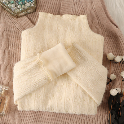 加绒高领蕾丝打底衫女秋冬2025新款加厚保暖磨毛内搭长袖修身上衣