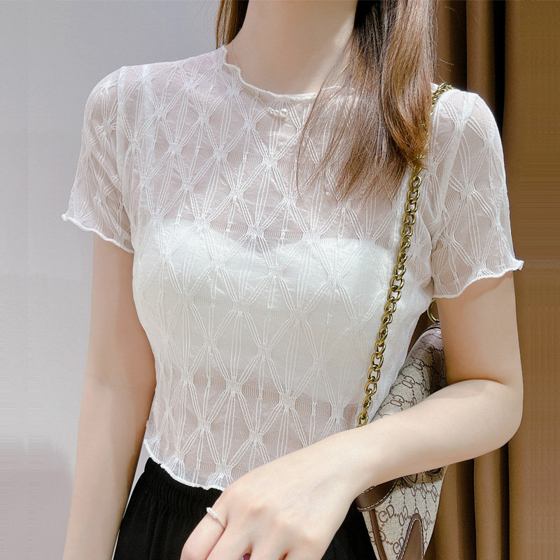 蕾丝吊带裙内搭薄纱打底衫女图片