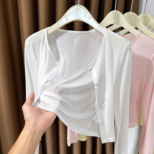 吊带裙外搭空调房罩衫 白色天丝防晒开衫 配裙子披肩薄款 新款 女夏季