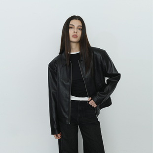 IFFYIFFY高级感黑色短款 垫肩皮夹克休闲百搭宽松环保pu皮衣外套女