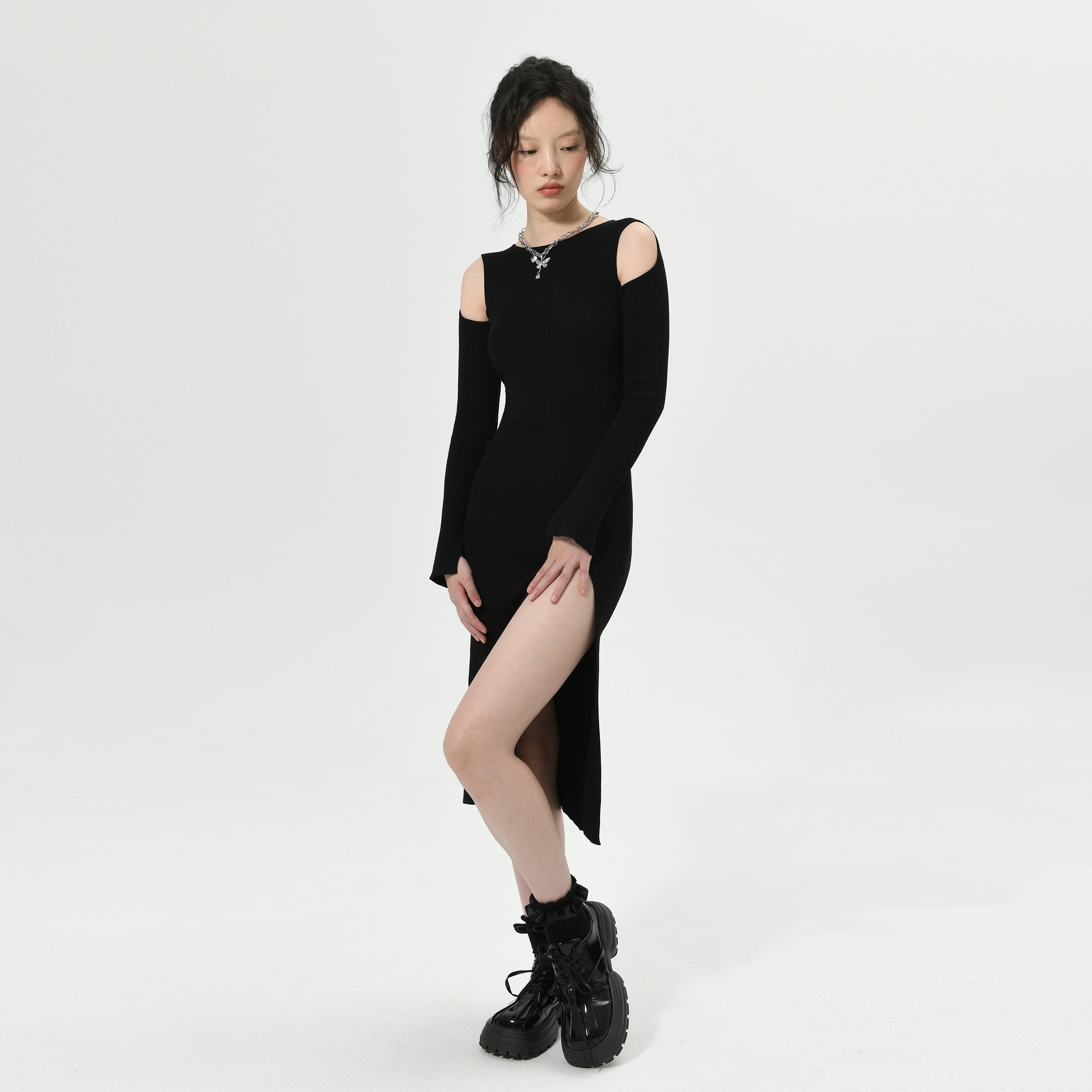 iffyiffy羊毛镂空性感连衣裙弹力