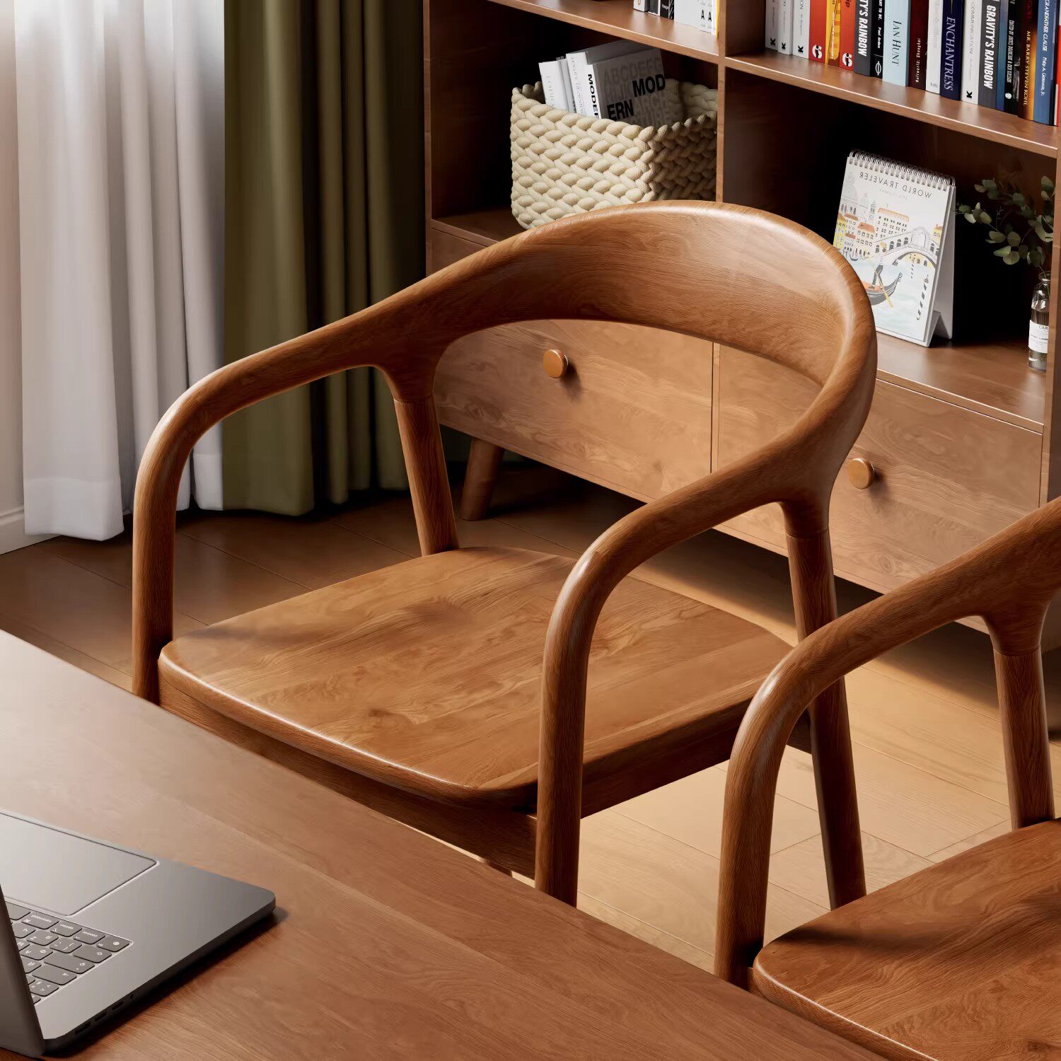 北欧实木餐椅复古简约靠背椅子舒美特椅新中式扶手椅茶桌椅洽谈椅