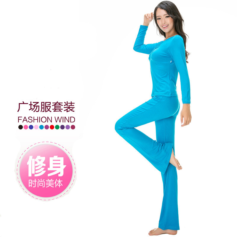 广场舞服套装女2018新款秋冬长袖瑜伽服成人舞蹈运动莫代尔跳舞衣