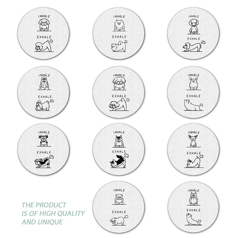 [BLUE]耐脏趣味插画狗狗圆形鼠标垫ins练瑜珈的汪星人练气功多款