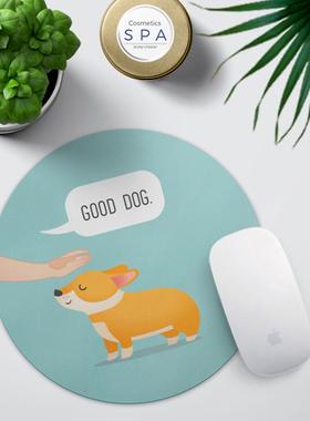 [BLUE]可爱趣味狗狗圆形方形鼠标垫绿色创意装饰垫小柯基乖乖听话